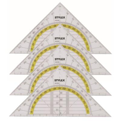 Stylex Geodriehoek - Voordeelset van 4x stuks - met liniaal en gradenboog - kunststof - 14 x 9 cm -