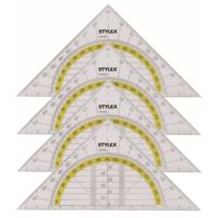 Stylex Geodriehoek - Voordeelset van 4x stuks - met liniaal en gradenboog - kunststof - 14 x 9 cm -