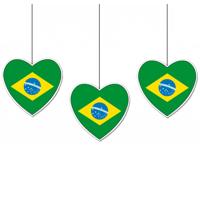 Brazilie vlag hangdecoratie - 3x - hartjes vorm - karton - 28 cm - Brandvertragend - Feestartikelen