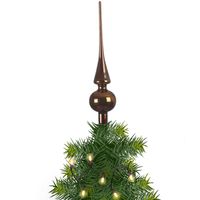 Kerstboom glazen piek bruin glans 26 cm - kerstboompieken - thumbnail
