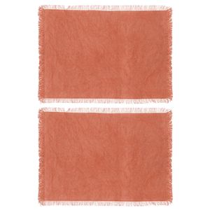 Secret de Gourmet placemats Kenya - 6x - steenrood - 45 x 30 cm - katoen - met franjes