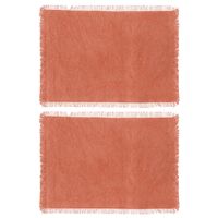 Secret de Gourmet placemats Kenya - 6x - steenrood - 45 x 30 cm - katoen - met franjes