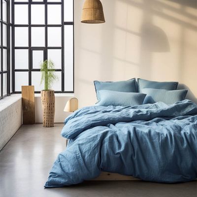 Dekbedovertrek Katoen - Eenpersoons (140x200 cm) - Blauw Katoen - Dessin: Effen - Manilla - Dekbed-Discounter.nl