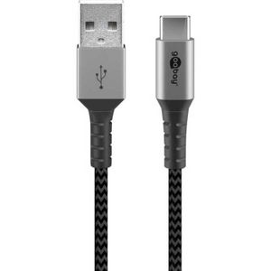 goobay USB-C naar USB-A textielkabel met metalen aansluitingen kabel 2 meter