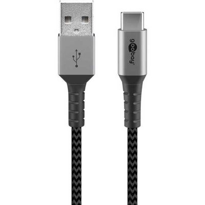 goobay USB-C naar USB-A textielkabel met metalen aansluitingen