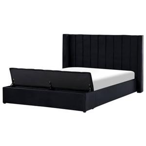 Beliani-NOYERS-Bed met opbergruimte-Zwart-180 x 200 cm-Fluweel