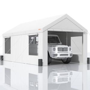 VEVOR tentgarage 3,7 x 6 x 2,96 m garagetent van 180 g/m² dubbelzijdig gecoat PE en gegalvaniseerde stalen buis opslagtent carport 38 mm kolomdiameter uitrustingstent voor 2-3 volwassenen wit