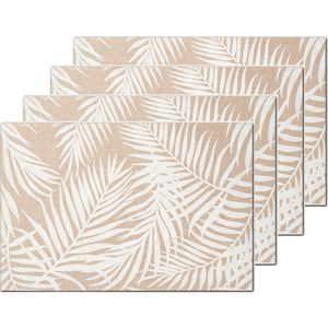 Placemats palm bladeren print - 8x - linnen - 45 x 30 cm - beige