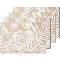 Placemats palm bladeren print - 8x - linnen - 45 x 30 cm - beige