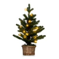 Verlichte Kunstmatige Minikerstboom Tafelkerstboom met 96 Takuiteinden 20 Warmwitte LED-Lampjes Timer & Rieten Pot Kleine Kerstboom