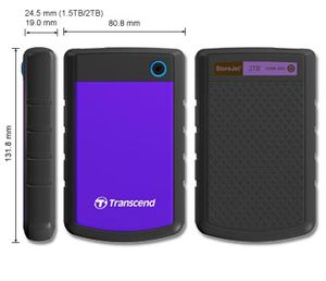 Transcend StoreJet 25H3P (USB 3.0), 2TB externe harde schijf 2000 GB Zwart, Paars