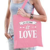 Gay Pride tas - katoen - 42 x 38 cm - roze - LHBTI - All you need is love - thumbnail