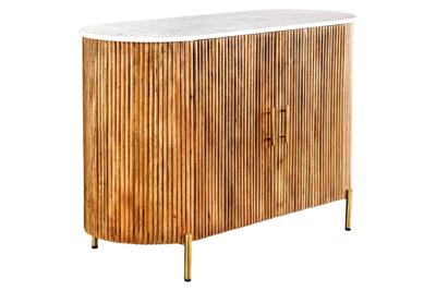 Dressoir TRES CHIC 105cm mangohout naturel met wit marmeren blad en gouden handgrepen - 45755