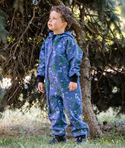 Waterproof Softshell Overall Comfy Joyful Dino Blue Jumpsuit