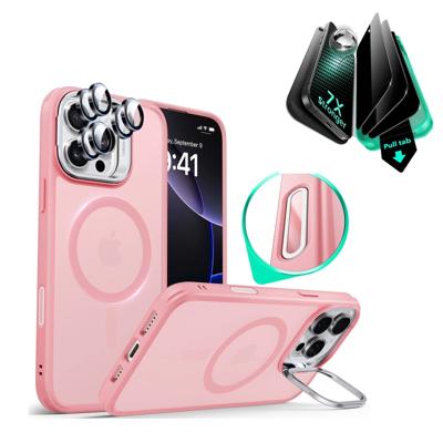 iPhone 16 Pro Classic Hybrid Magnetic Case (Camera Control, Stash Stand) & Privacy Screen Protector Bundle - Frosted Pink iPhone 16 Pro Classic Hybrid Magnetic Case (Camera Control, Stash Stand) & Privacy Screen Protector Bundle - Frosted Pink