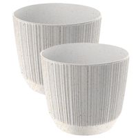 2x stuks moderne carf-stripe plantenpot/bloempot kunststof dia 13 cm/hoogte 11 cm eco/hout wit