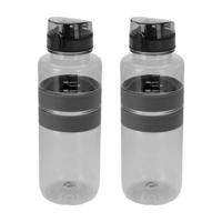 Drinkfles/waterfles/bidon - 2x - 1500 ml - grijs - kunststof