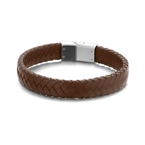 Frank 1967 7FB-0406 Armband staal/leder bruin 12 mm