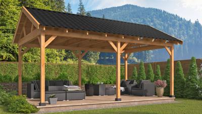 Tuindeco Hamar XL Overkapping type 1 675x445 cm Lariks/Douglashout blank- Zadeldak- Onbehandeld lariks Douglas hout- Tuindeco