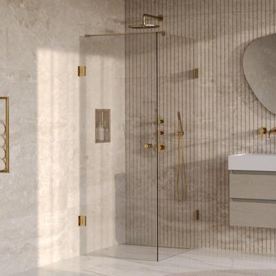 BRAUER Void Carving Douchecabine - 80x100x200cm - draaideur - glascoating - omkeerbaar - helder glas - geborsteld goud PVD GS-VOCC1H80100200GG