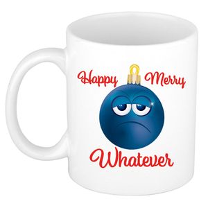 Happy Merry whatever kerstcadeau kerstmok grumpy blauwe kerstbal 300 ml    -