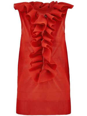 Ferragamo haut en laine vierge à volants - Rouge