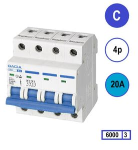20A installatieautomaat SB6L-4C20 4 polig C20 6kA Gacia universeel toepasbaar