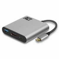 ACT USB-C naar HDMI female multiport adapter met PD Pass-Through 60W, 4K, USB-A - thumbnail