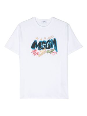 MSGM Kids t-shirt en coton à logo imprimé - Blanc