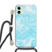 Waterverf blauw: iPhone 11 Transparant Hoesje met koord