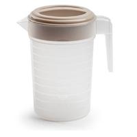 Schenkkan/waterkan met deksel - 1 liter - taupe/ transparant - kunststof