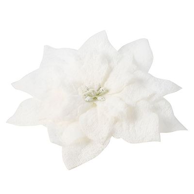 1x Kerstboomversiering op clip witte besneeuwde bloem 15 cm