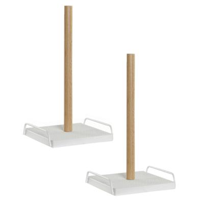 Keukenrolhouder - 2x stuks - wit - 16 x 30 cm - Keukenpapier - keukenrol houders - van hout