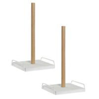 Keukenrolhouder - 2x stuks - wit - 16 x 30 cm - Keukenpapier - keukenrol houders - van hout