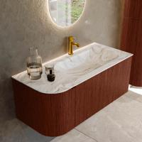 Badmeubel Mondiaz Kurve-Dlux | 105 cm cm | Meubelkleur Ruby | Wastafelkleur Glace | Solid surface | Wasbak rechter zijde spoelbak | 1 kraangat