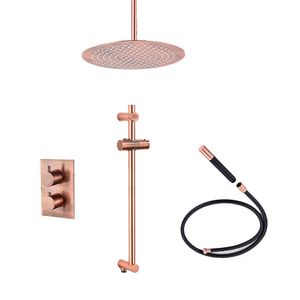 Saniclear Copper Pro inbouw regendouche 30cm met plafondarm en glijstang geborsteld koper