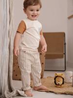 Gestreepte babybroek in linnen look ecru