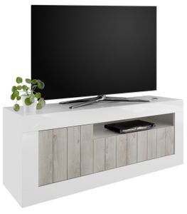 Tv-meubel Urbino 138 cm breed in hoogglans wit met grenen wit