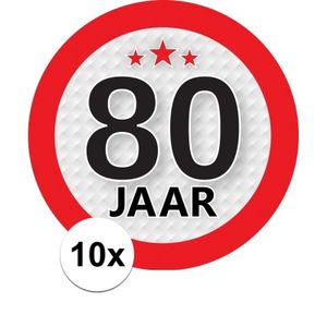 10x 80 Jaar leeftijd stickers rond 9 cm verjaardag versiering   -