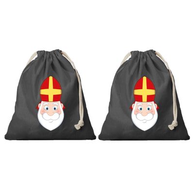 6x Canvas Sinterklaas strooizak / cadeauzakje zwart met koord 25 x 30 cm