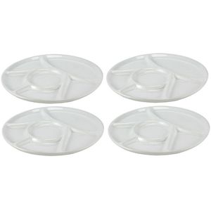 4x Witte fondue/gourmet/bbq borden 22,7 cm 6 vakken - Gourmetborden