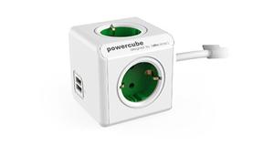 Allocacoc 1402GN/DEEUPC Stekkerdoos | PowerCube Extended | 2x USB-A poorten | 4 Sockets | Wit/Groen | 1,5 meter