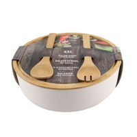 Secret de Gourmet Saladeschaal/kom - Met couvert - Bamboe - Wit - D30 cm