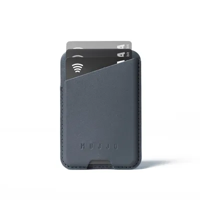 Mujjo Magsafe lederen card portomonee - Steel Blue