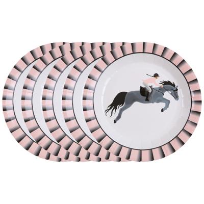 Santex Feest wegwerpbordjes - paarden thema - 50x stuks - 23 cm - paardrijden themafeest