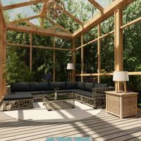 8-delige Loungeset met kussens poly rattan grijs