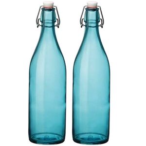 Set van 2x stuks turqouise giara flessen met beugeldop 30 cm van 1 liter