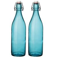 Set van 2x stuks turqouise giara flessen met beugeldop 30 cm van 1 liter