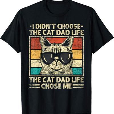 Cat Dad Funny T-Shirt - Men's 100% Cotton Short Sleeve Tee L