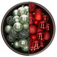 74x stuks kunststof kerstballen mix van rood en mintgroen 6 cm - thumbnail